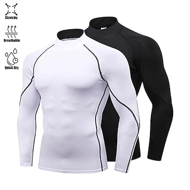 Arsuxeo Men's Compression Shirt Running Shirt Stripe-Trim Reflective Strip Long Sleeve Base Layer Athletic Fall Polyester Spandex Breathable Moisture Wicking Soft Running Active Training Jogging