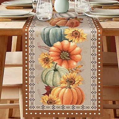 Thanksgiving Pumpkin Table Runner Halloween Fall Burlap Tablerunner Farmhouse Indoor Table Autumn Decoration Table Flag Decor For Dining Weddig Party Holiday