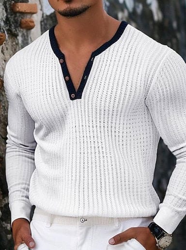 Men's Waffle Henley Shirt Tee Top Long Sleeve Shirt Solid Color Henley Outdoor Casual Long Sleeve Button Clothing Apparel Fashion Designer Comfortable