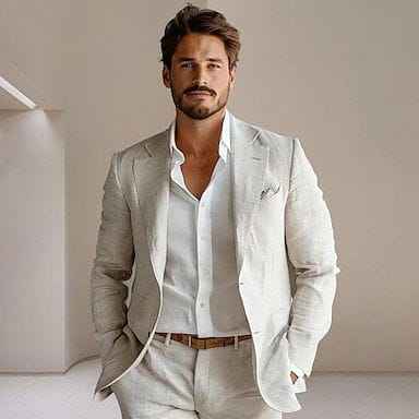 Men's Blazer Jacket Wedding Party Anniversary Summer Spring Linen Solid Color Single Breasted One-button Blazer Blue Beige