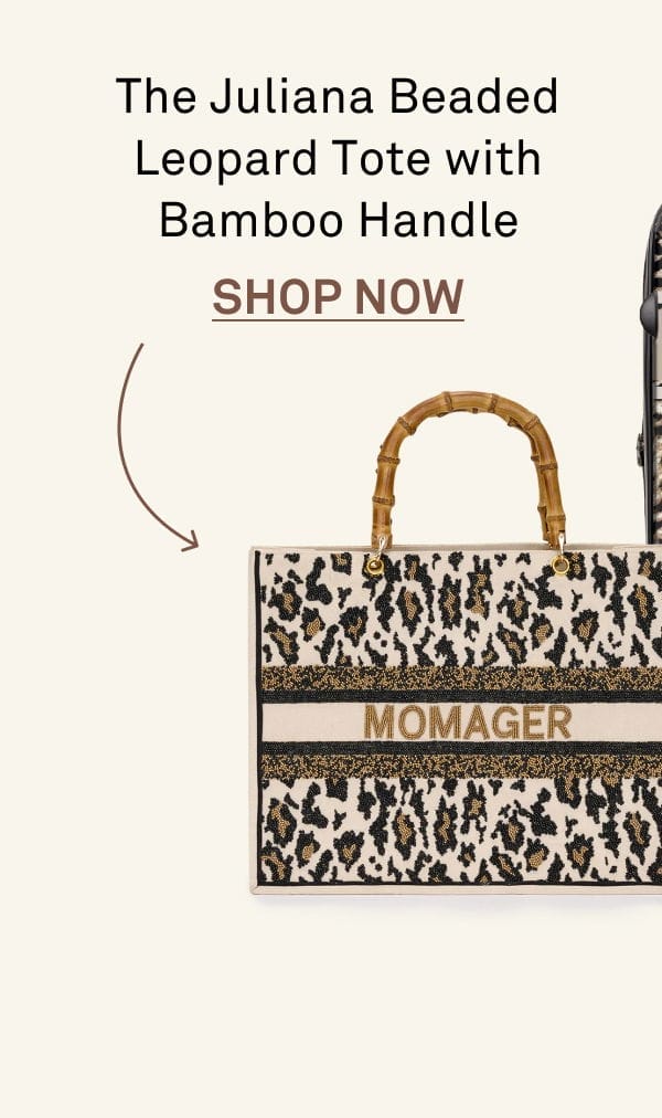 The Juliana Beaded Leopard Tote with Bamboo Handed