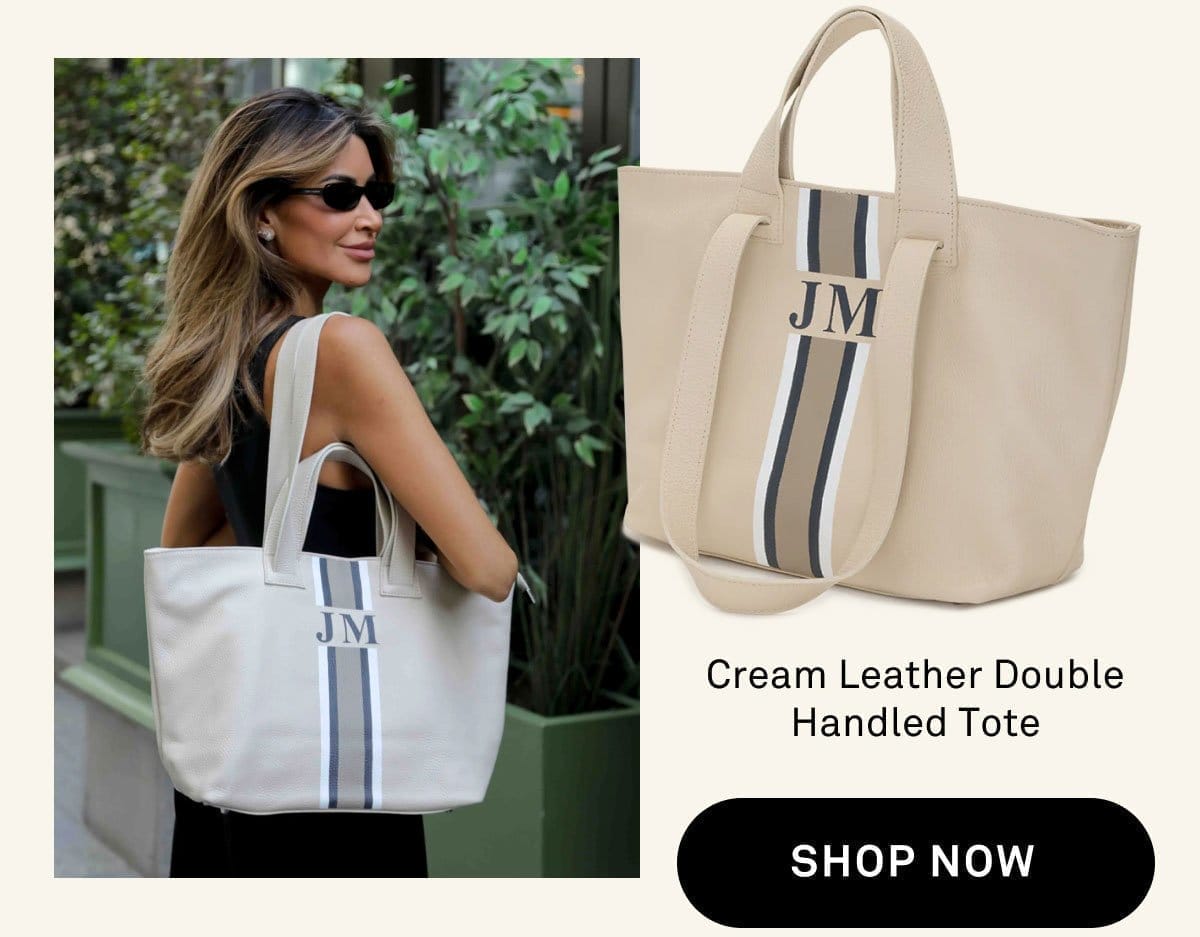 Cream Leather Double Handled Tote