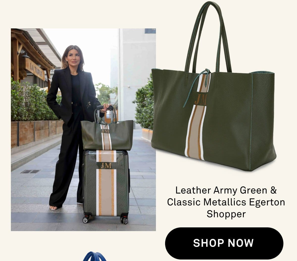 Leather Army Green & Classic Metallics Egerton Shopper