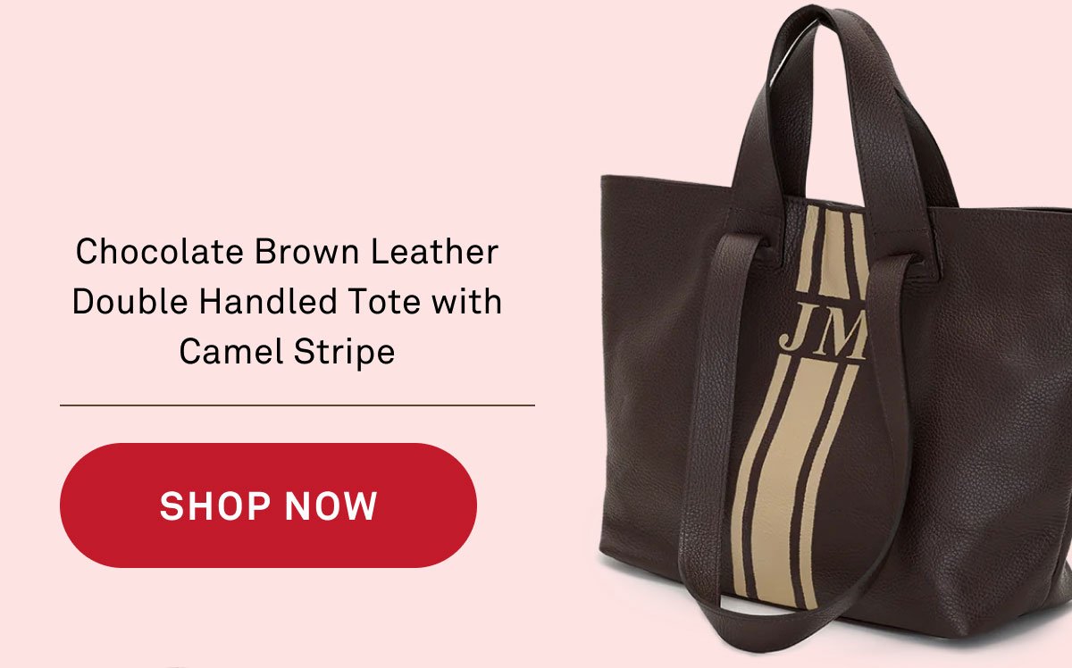 Chocolate Brown Leather Double Handled Tote with Camel Stripe