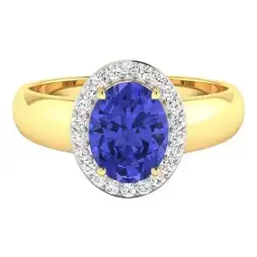 14KT Yellow Gold 1.41ct Tanzanite and Diamond Ring