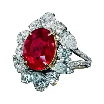 Certified 5.05 cttw Pigeons Blood Burmese Ruby and 3.31 cttw Diamonds 18k White/Yellow Gold Ring