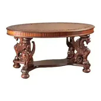 Museum Quality Antique Winged Griffin Mahogany Library Table, Attributed to R.J. Horner Co.