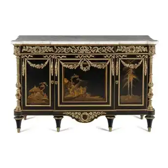 A Louis XVI Style Marble-Top Commode à Vantaux