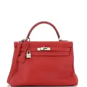 Hermes Kelly Handbag Red Clemence with Palladium Hardware 32