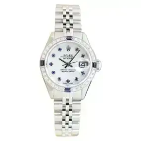 Rolex Ladies Datejust Mother of Pearl Sapphire Diamond 18K White Gold/SS Watch