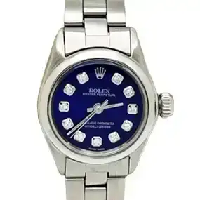 Rolex Ladies Oyster Perpetual 6618 Blue Diamond Dial Stainless Steel