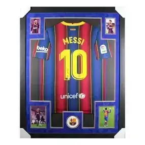 Messi Signed Framed Barcelona Jersey<br>BAS LOA