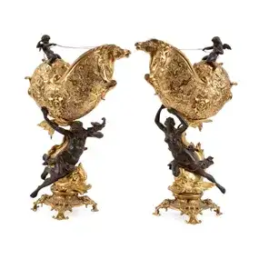 Pair 19th C. Nautilus Shell Gilt Bronze Garnitures