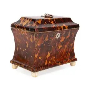 19th C. Regency Shell Veneer Sarcophagus Tea Caddy