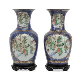 Pair, 19th C. Chinese Powder Blue Porcelain Vases