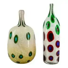 (2 pc) Giulio Radi Murano “Reazione Policrome” Series Art Glass Vases
