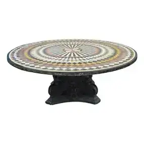 Round Pietra Dura Marble Table w/ Capital-Form Base
