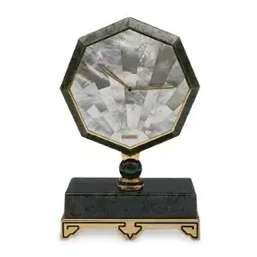 Cartier Art Deco Spinach Jade, MOP, Octagonal Brass Table Clock