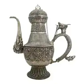 Large Tibetan Silver Auspicious Symbol And Dragon Teapot