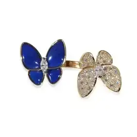 Van Cleef & Arpels Butterfly Ring with Lapis Lazuli & Diamonds 18k Gold 0.99 CTW