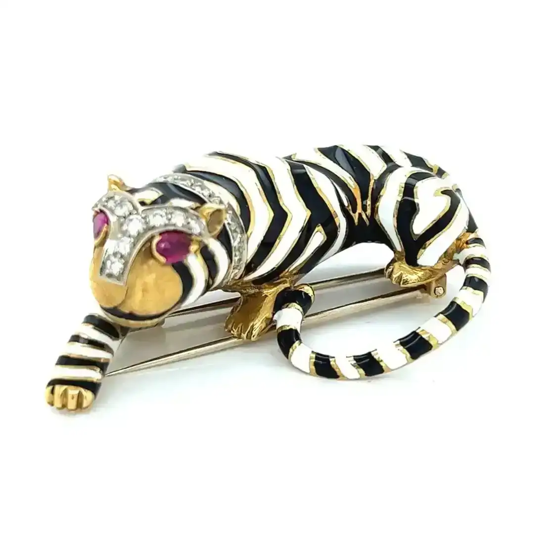 18K Yellow Gold Tiger Brooch