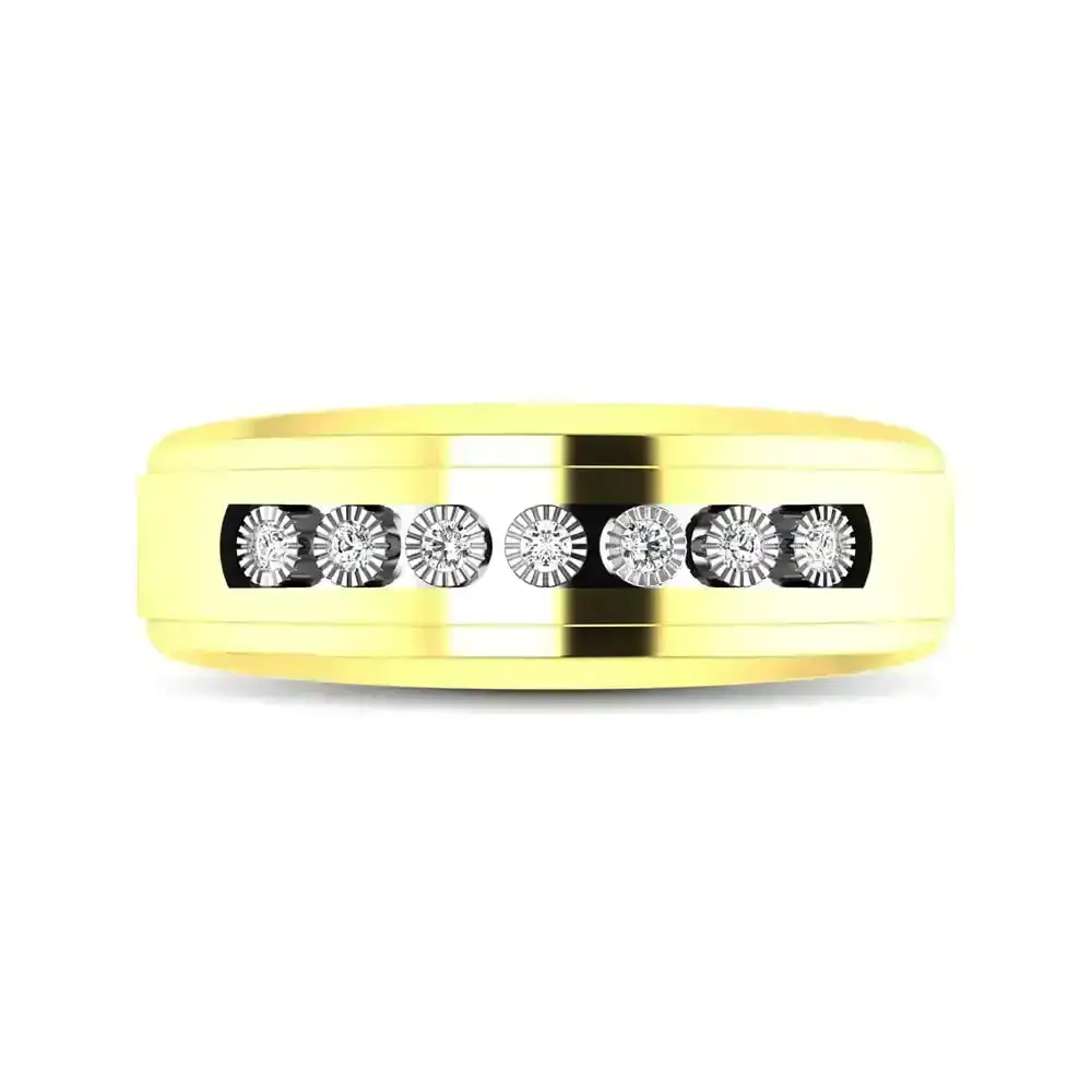 10K Yellow Gold 1/10 Ct.Tw. Diamond Illusion Mens Band