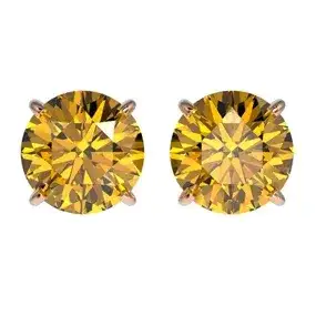 2 ctw Certified Intense Yellow Diamond Stud Earrings 10k Rose Gold