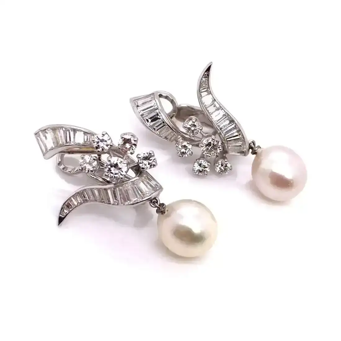 Art Deco Diamond & Pearl Earrings