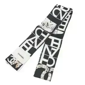 Chanel Band Scarf Black,Ivory and Multicolor 100% Silk