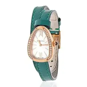 Bvlgari 18K Rose Gold Serpenti White Dial Leather Bracelet Diamond Ladies Watch