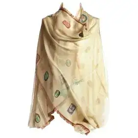 New Chanel Cream Beetles Cashmere Shawl Scarf