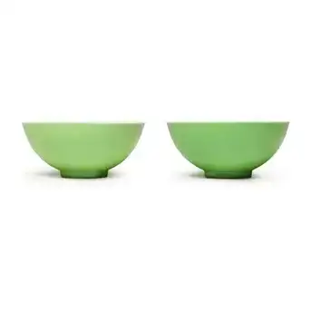 A Pair of Extremely Rare Lime-Green-Enamelled Bowls