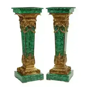 Pair of Regence Style Ormolu - Mounted Faux Malachite Pedestals