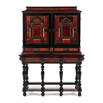 A Flemish Red Tortoise Shell, Kingwood and Ebony Cabinet on Stand