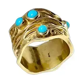 Boho Style 14K Gold Over Sterling Silver Ring with Radiant Turquoise Gemstones