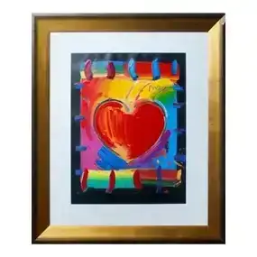 Peter Max, Original Heart Mixed Media Acrylic Painting 1/1 Circa 2000