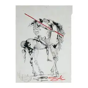 Salvador Dali Drawing with ink on paper - 25 x 18cm - Signed Dali in Red