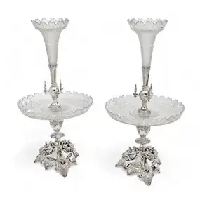 Horace Woodward (Birmingham) Sterling and Crystal Dessert Stands with Vases