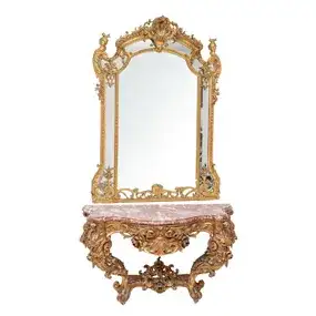 Italian Baroque Period Carved Wood and Gilded Gesso Console Surmounted by a Continental Mirror