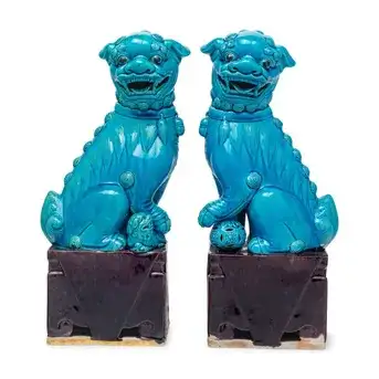 A Pair of Chinese Export Turquoise Glazed Guardian Lions