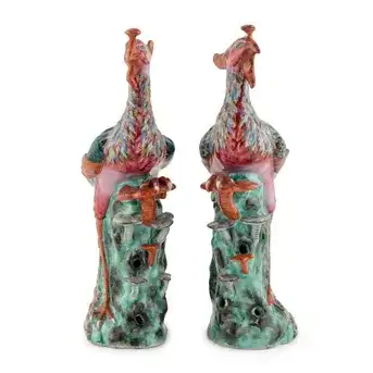 A Pair of Chinese Export Porcelain Phoenix Birds