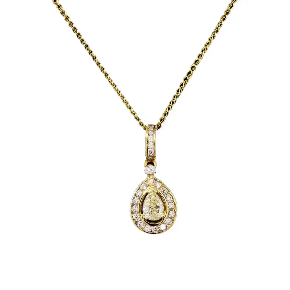 1.37 ctw Diamond Pendant With Chain - 14KT Yellow Gold