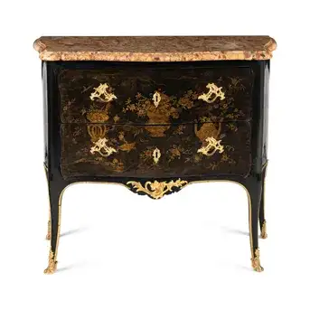 A Louis XV Gilt Bronze Mounted Lacquer <br>Marble-Top Commode