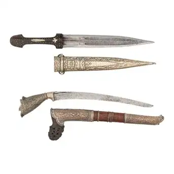 Lot of Silver Mounted Daggers Including: Caucasian Kindjal and Malayan Bade Bade