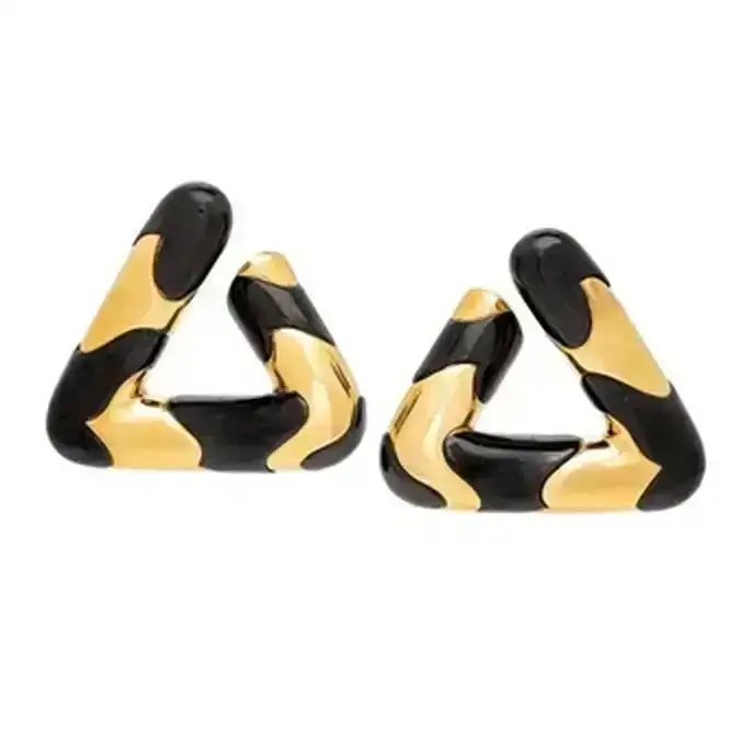 Marina B., Yellow Gold and Black Enamel Clip Earrings