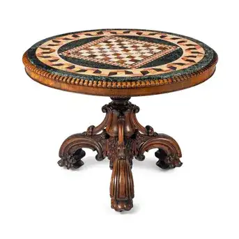 A Late William IV Carved Walnut and Specimen Marble Center Table