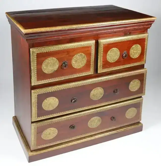 Contemporary Mahogany and Engraved Brass Trimmed Chest of Drawers