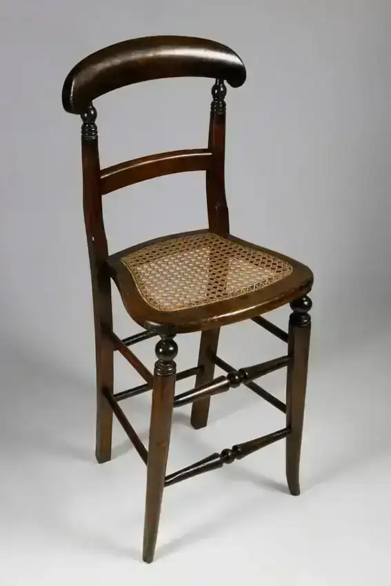 French Mahogany Child's Cane Seat Discipline Chair, 19th Century