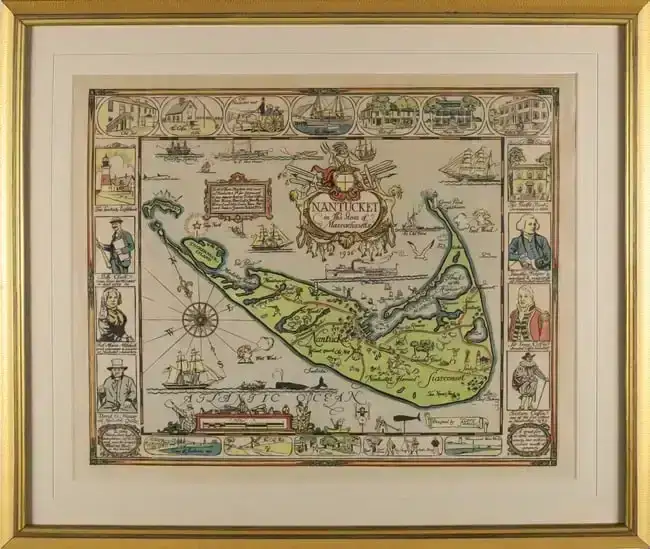 Tony Sarg Hand Colored Map of Nantucket, circa 1926