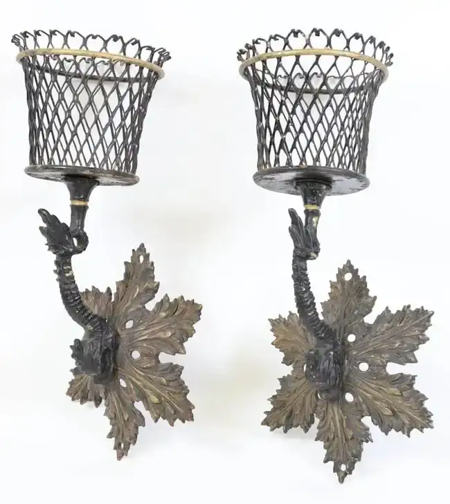 Pair of Wall Mounted Basket Jardinieres, 19th Century